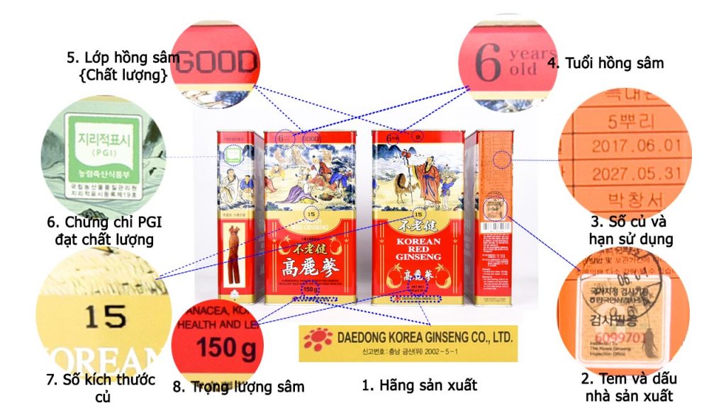 bên ngoài vỏ hộp hồng sâm số 15 150g
