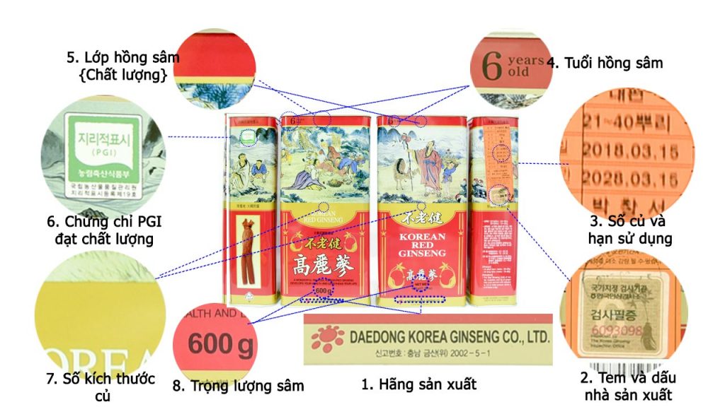 bên ngoài vỏ hộp sâm 600g không số