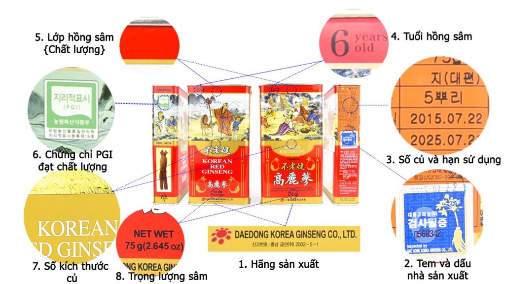bên ngoài vỏ hộp hồng sâm không số 75g
